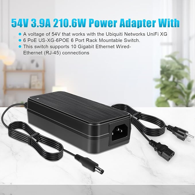 54V dc Power Adapter that Works with Ubiquiti Networks UniFi XG 6 PoE US-XG-6POE USW-Ultra-210W 6 8 Port Switch UI.com ADS-210NX-48-1 540210E ADS-210NX-48-1540210E 54 V 3.9A Power Supply.