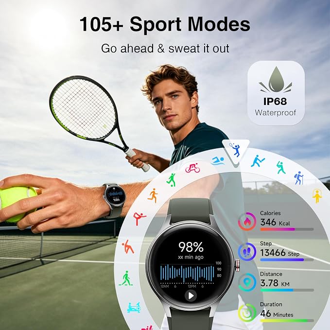 Fitpolo Smart Watch for Men Women Android iPhone, 1.27'' HD Fitness Tracker with Bluetooth Call & Answer, IP68 Waterproof, Heart Rate/SpO2/Sleep Monitor, Built-in AI Voice, 105+ Sports Modes (Green)