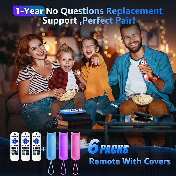 (Pack of 3) Replacement Remote Only for Roku TV with Soft Silicone Protective Cover (Glow in The Dark), Universal Remote for TCL/Onn/Hisense/Sharp/Element/Philips Roku Smart TV (Elegant White)
