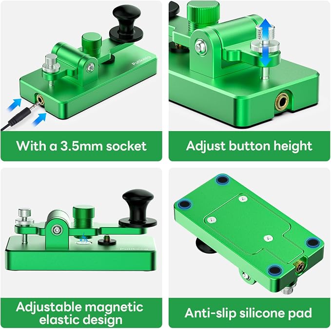 Putikeeg Classical Morse Mini Code Key Morse Code Paddle Key Aluminum Alloy Mini-Key Morse CW Portable Key Morse Practice Key Green