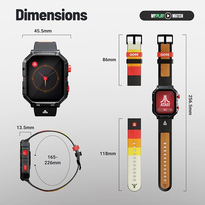 Atari 2600, Retro Gaming Smart Watch with Selective Tech, All Day Fitness Tracker, Built-in Centipede™, Pong™, Missile Command™, Super Breakout™, IP68 Water Resistant