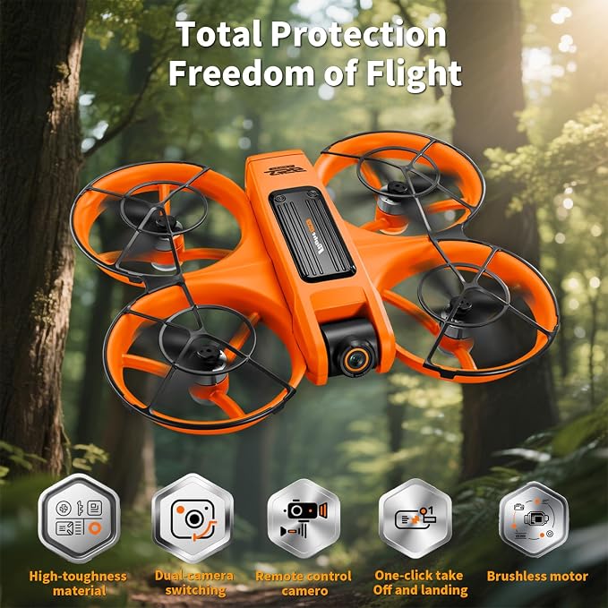 Drone with 4.5" HD Screen Remote, 2K Dual Camera Brushless Motor Quadcopter, 30 Min Flight with 2 Batteries, WiFi FPV, Follow Me, Auto Hover, 360° Protection, 3D Flip, Headless Mode, Includes Remote Lanyard - Great Gift for Adults and Beginners