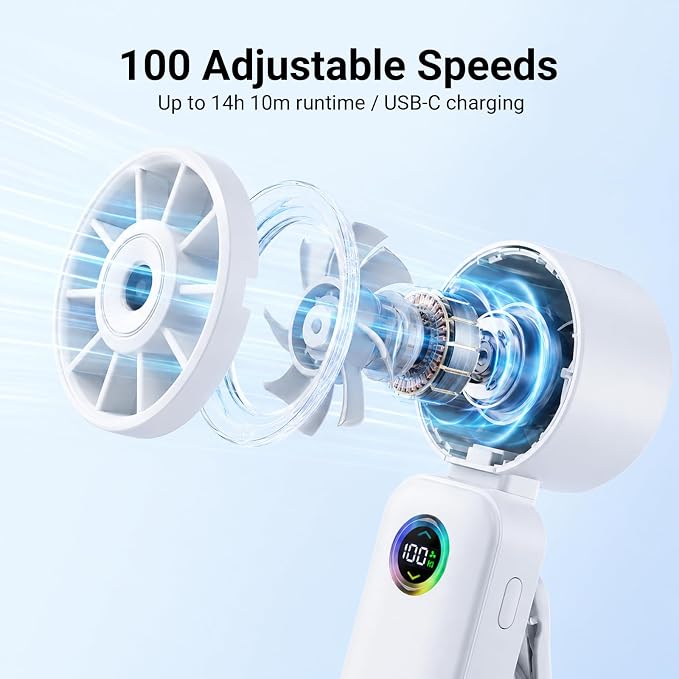 Clip-On Portable Fan with Misting, 4000mAh Up to 12H Battery Life Hand Mini Foldable Fan, 360° Rotating USB Rechargeable Turbo Quiet Stroller Fans for Travel Outdoors and Office Use (White)