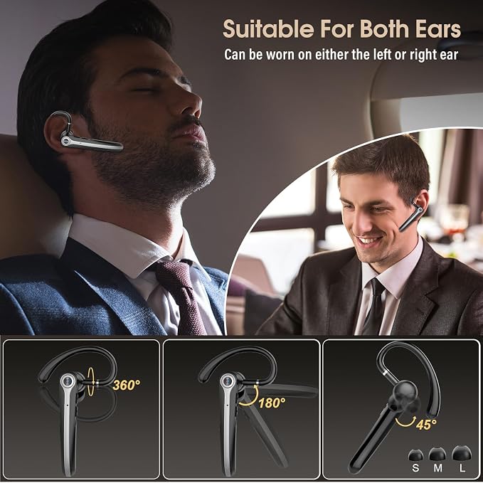 Bluetooth Headset, Wireless Bluetooth Earpiece with ENC Noise Canceling Mic | ENC Noise Canceling Mic, 120Hrs Talk Single-Ear Headphones, LED Display, IPX7, V5.4 Hand-Free Earphone