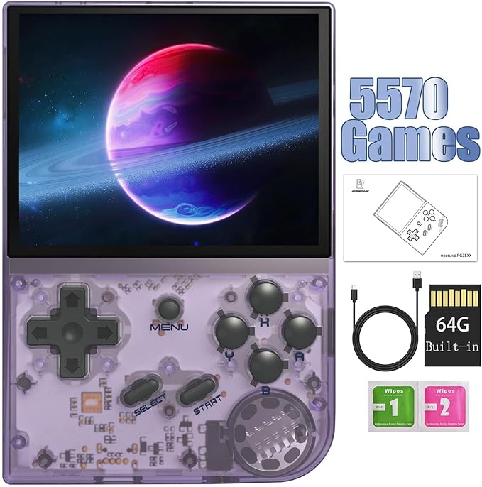 RG35XX Retro Handheld Game Console, 3.5 Inch IPS Screen, 32GB Storage Pre-Loaded Games, HDMI TV Output, 2600mAh Battery (RG35XX Purple)