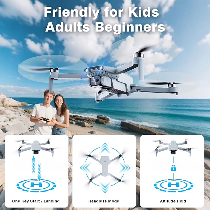 Drone with Camera for Adults and Beginners,Drones for kids 1080P HD FPV,Brushless Motor, Gesture Control, One Key Start/Land, 360° Flip, Waypoints Fly, 3 Speed Mode,Kids Drone Toys Gifts for Boys