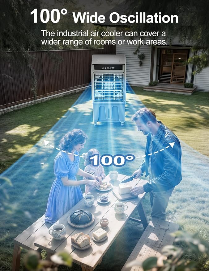 Large Swamp Cooler Air Conditioner, 24H Timer & 8 Gal Water Tank, 100°Oscillation, Portable Cooling Fan for Garage Outdoor, Extra Large