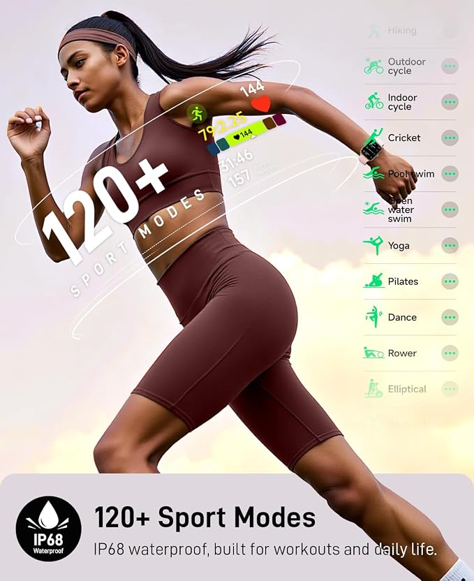 Hingso Smart Watches for Women, 1.85" Fitness Tracker for Android & iPhone | Bluetooth Call & Text Alert, Alexa Built-in, 24/7 Heart Rate/SpO2/Sleep/Cycles Monitor, 120+ Sports, IP68 Waterproof, 2 Bands