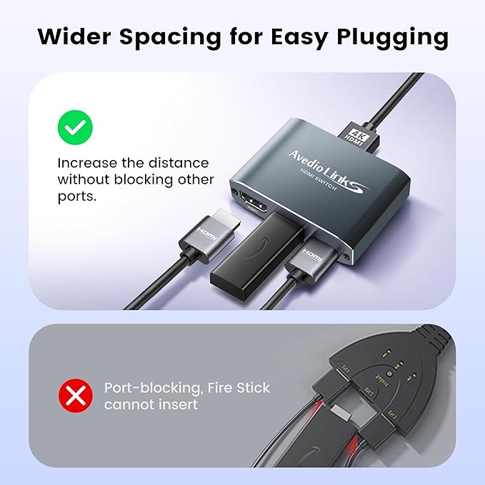 avedio links HDMI Switch 3 in 1 Out 4K@60Hz Aluminum Alloy【with 4FT HDMI 2.0 Cable】, 3x1 4K HDMI Switch Box, 3-Port HDMI Selector Switcher Support HDCP 2.2, HDR 10, for Fire TV Stick, PS5