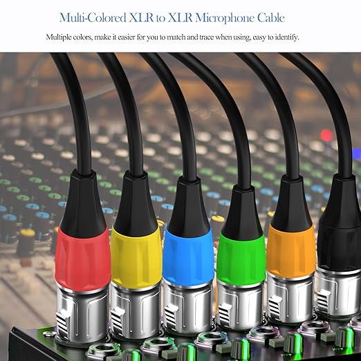 Tisino 6-Pack Multi-Colored XLR Mic Cable - 7.6m/25ft, Balanced XLR Male to Female Connectors for Recording Studio, Podcast, Mic Mixer, Amplifier