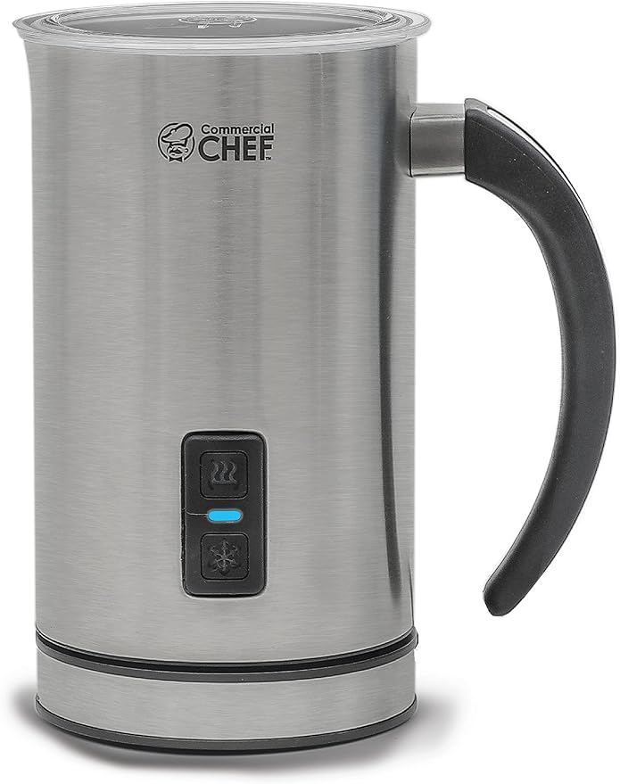 Commercial Chef Cordless Milk Frother for Hot and Cold Milk, 1-Cup/240ml Capacity, Handheld Frother for Kitchen Coffee Bar, Cappuccino and More, Non-Stick Exterior, CHMF08S, Stainless Steel