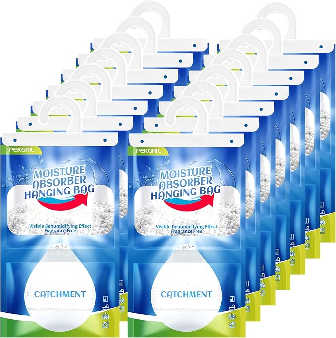 Moisture Absorber Packets 14-Packs, 15 oz Hanging Dehumidifier Bags, Fragrance Free Humidity Packs for Closet, Bathroom, Kitchen, 420g/Pack
