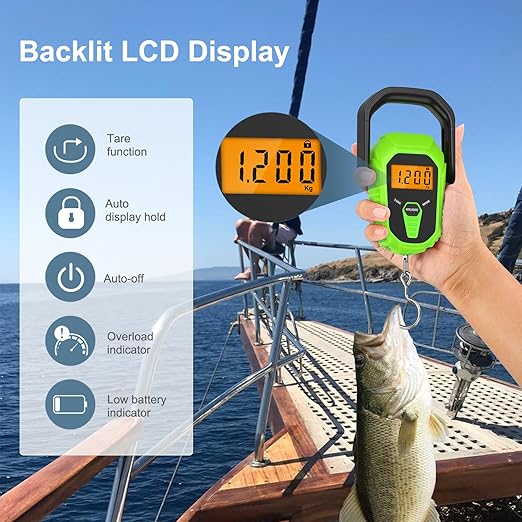 Digital Fishing Scale, Digital Hanging Scale with Lip Gripper, Portable Luggage Scale, 110lb/50kg Weight Max, High Contrast Hanging Weigher for Boat, Fishing Gifts for Men