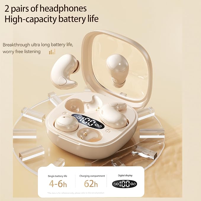 Flat Sleep Earbuds for Side Sleepers, Invisible Mini Earbuds for Small Ear Canals, Bluetooth 5.4, 66H Battery, Noise Blocking, Waterproof, LED Display for Sleep, Work & Travel(Black)