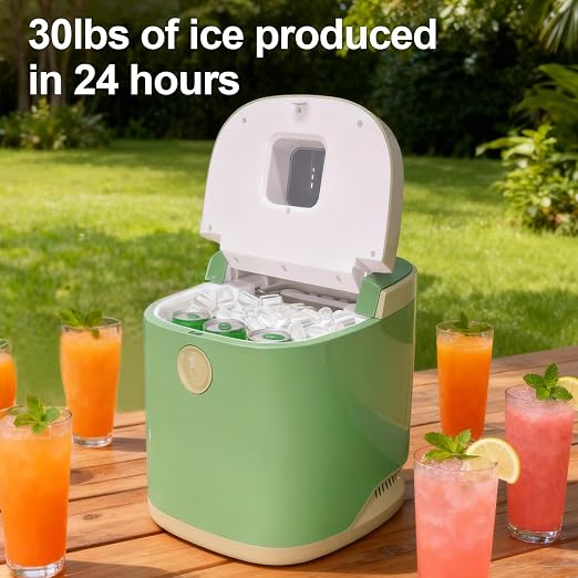 Countertop Ice Maker Machine, 9 Ice Cubes Ready in 5 Mins, 12V Ice Maker in Car, 30lbs in 24Hrs, 4 Sizes Ice Support, Portable Ice Maker with Basket and Scoop, for Car/Home/Kitchen/Camping/RV