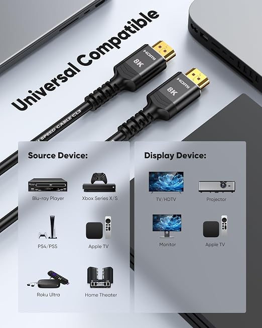 Highwings 30 FT hdmi Cable Long, 4K 8K 10K HDMI 2.1 Cord Ultra High Speed [in-Wall CL3 Rated, 8K@60Hz 4K@120Hz Video 48Gbps], Fit, Durable, Flexible, eARC, HDCP, Compatible for Ethernet SoundBar