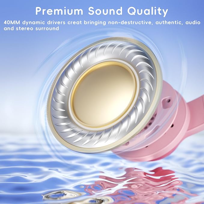 Candy Bila Kids Headphones, Wired Headphones for Kids Over Ear with Microphone, Foldable Headphone for Learning & Entertainment, Light Pink