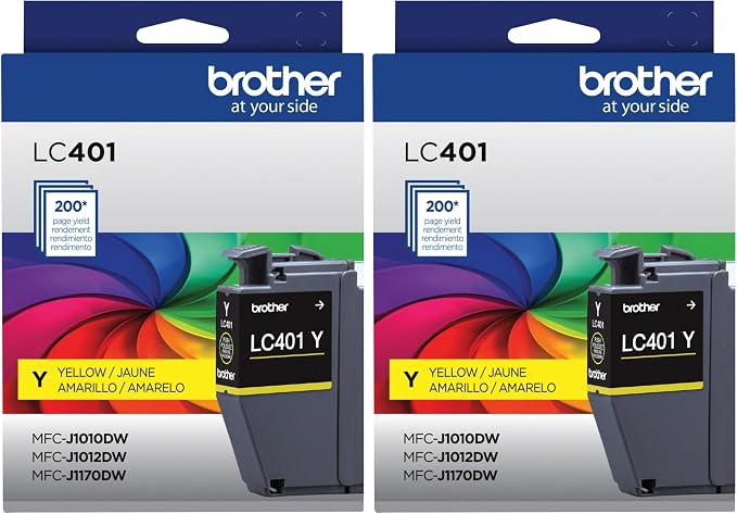 Brother Genuine LC401Y Standard-Yield Yellow Ink Cartridge (Pack of 2)