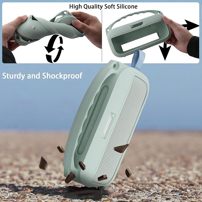 co2CREA Hard Case and Silicone Case Replacement for Bose New SoundLink Flex 2nd Gen/Bose SoundLink Flex Bluetooth Portable Speaker, Protective Case with Carabiner and Shoulder Strap (Alpine Sage Case)