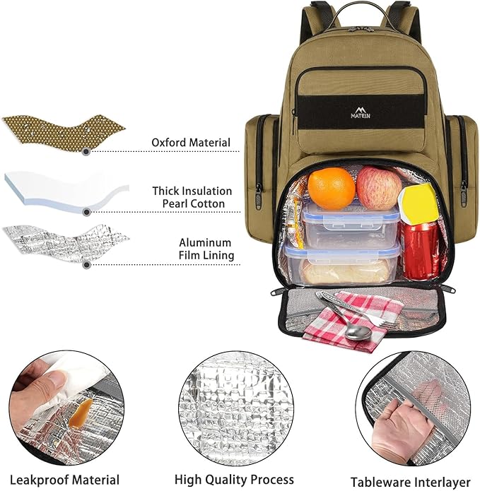 MATEIN Lunch Backpack for Men, 15.6 Inch Travel Laptop Backpack | Insulated Cooler Bag, Lunch box Rucksack, Extra Large Water Resistant College Work Computer Daypack, Gifts for Men