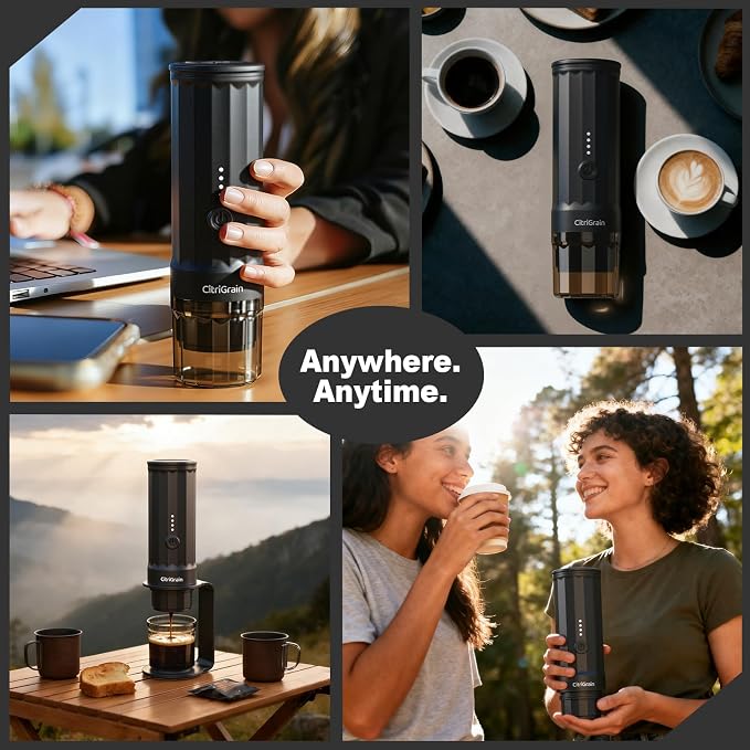 Portable Espresso Machine, Self-Heating Travel Coffee Maker with Fast Charging USB-C & Carrying Bag & Stand, for Ground Coffee & NS Capsules, for Camping, Hiking, RV, Office
