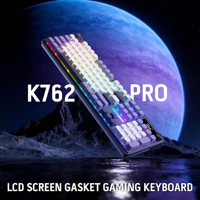 Redragon K762 Wireless Gasket Gaming Keyboard w/Hype Screen & Knob, 104 Keys Mechanical Keyboard, Easy-Control 1.14’’ TFT Info Display, 5-Layer Noise Dampening, Round PBT Keycaps, Mint Mambo Switch