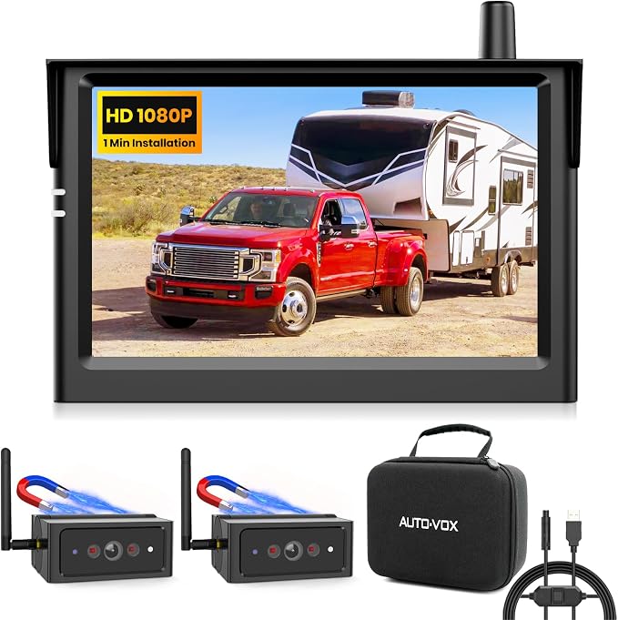 AUTO-VOX S4B Wireless Backup Camera Bundle: Includes 4PIN USB Cable & S4B CAM, Split-Screen Display, Quick Install, IP69K Waterproof, Ideal for Truck, Trailer, or Car