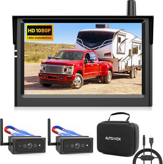 AUTO-VOX S4B Wireless Backup Camera Bundle: Includes 4PIN USB Cable & S4B CAM, Split-Screen Display, Quick Install, IP69K Waterproof, Ideal for Truck, Trailer, or Car