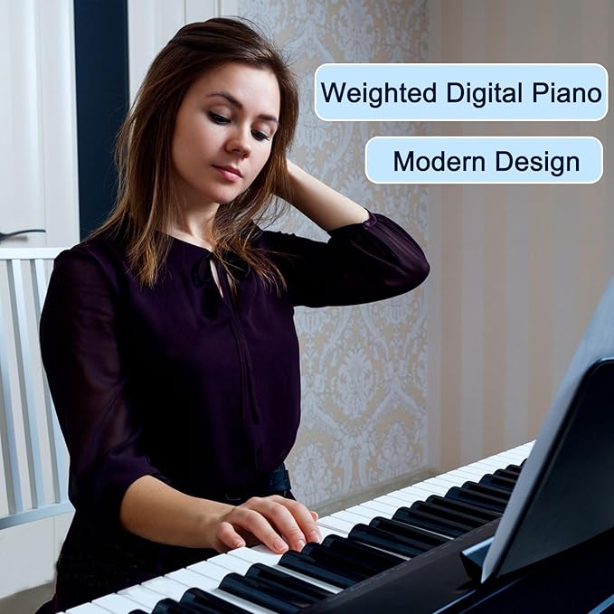 88 Key Piano Keyboard, Electric Digital Piano with Semi Weighted Keys, Keyboard Piano with Sustain Pedal, Power Supply, Stand, Carrying Case, Headphones, USB-MIDI Compatibility, for Beginner Adults