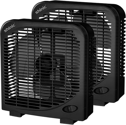 shinic 2 Packs 10" Tabletop Box Fan, 2 Speeds, Quiet Table Fans with Strong Airflow, Energy Efficient Small Box Fan, Portable Kitchen Exhaust Fans for Bedroom Bathroom Office Dorm Workshop, Black