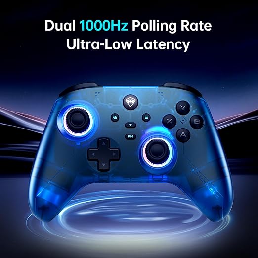 Machenike G3V2 Bluetooth Controller for Pc/Switch/Ios/Android, Hall Effect Joysticks, RGB Lighting Gaming Controller,2 Programmable Buttons,1000mah Battery With Charging Station, Blue