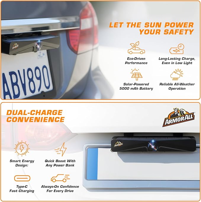 ARMOR ALL Solar Wireless Backup Camera:5" HD 1080P Monitor,3 Mins DIY Installation & 5000 mAh Battery Powered Solar Back Up Camera Systems, IP69K Waterproof Reverse Camera for Car, Van, Truck, Trailer