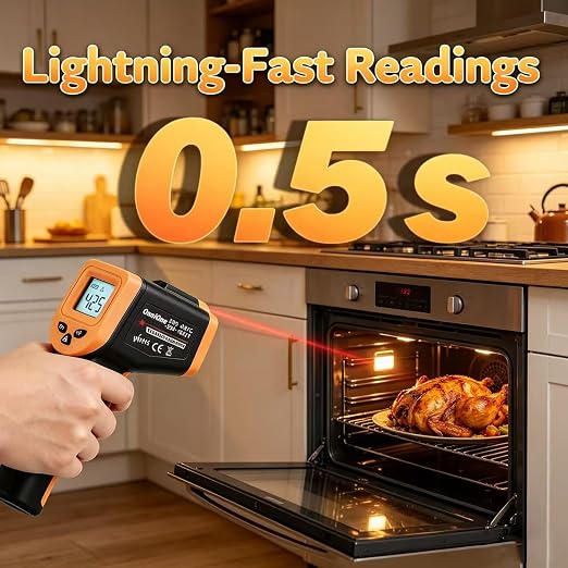 OnniOne Infrared Thermometer Temperature Gun -58℉~1022℉, Digital Laser Thermometer Gun for Cooking Blackstone Pizza Oven Griddle, IR Thermometer with Carrying Storage Case, Backlit (NOT for Human)