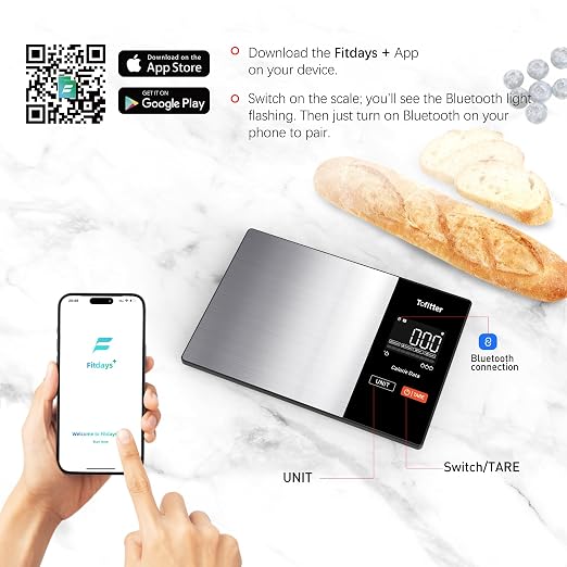 Kitchen Scales Food Scales Calorie Counting Nutrition Food Scale with Free App & Bluetooth Tracks 20 Nutrients. 1g/0.1oz Precision Tare Function – For Weight Loss, Fitness, Baking & Meal Prep