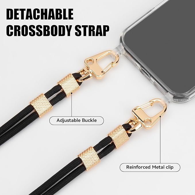 for iPhone 17 Case with Strap, Clear Shockproof Crossbody Phone Cover w/Removable Anti-Theft Adjustable Lanyard for Women, Travel, Shopping, Hiking (6.3", Grey)