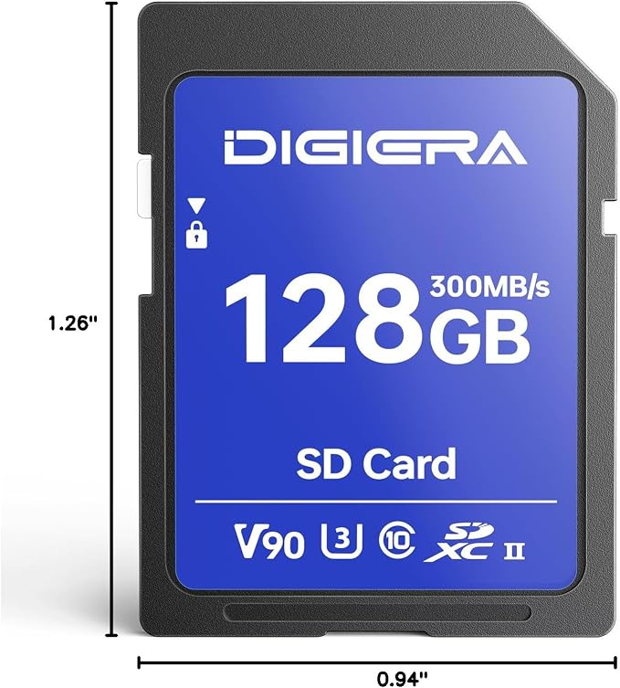 DIGIERA 128GB LSU200 SDXC UHS-II Memory Card - up to 300MB/s, C10, U3, V90, 8K, SD Card for Computers, Digital Cameras, Home Theatre Devices, Car Navigation Systems (1 Pack)