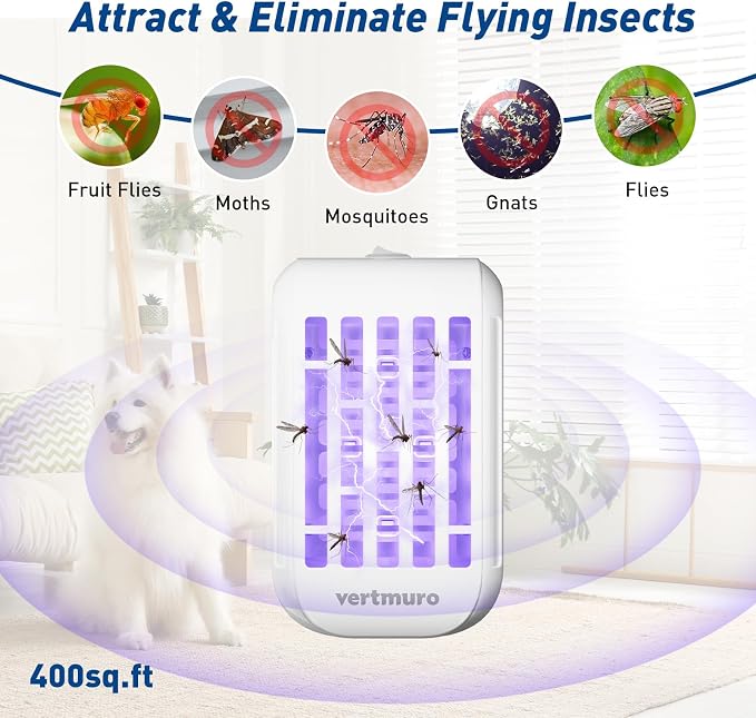 Indoor Bug Zapper, Electric Plug in Flying Insects Mosquito Killer with UV LED Light, Portable Gnat Fly Trap for Home, Kitchen, Bedroom, Office(2 Pack)