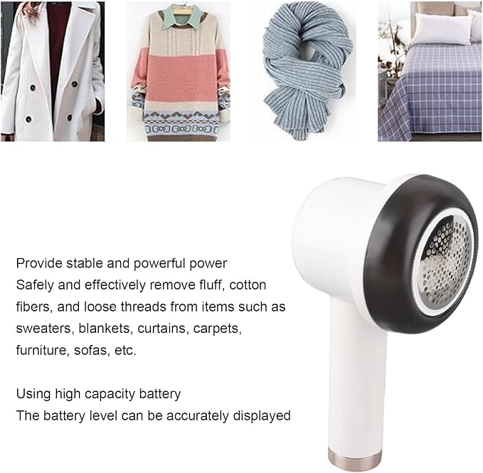 Electric Lint Remover Powerful 8W USB Rechargeable Low Noise Lint Trimmer Sweater Defuzzer with Battery Display for Clothes Furniture Sofas ABS Material