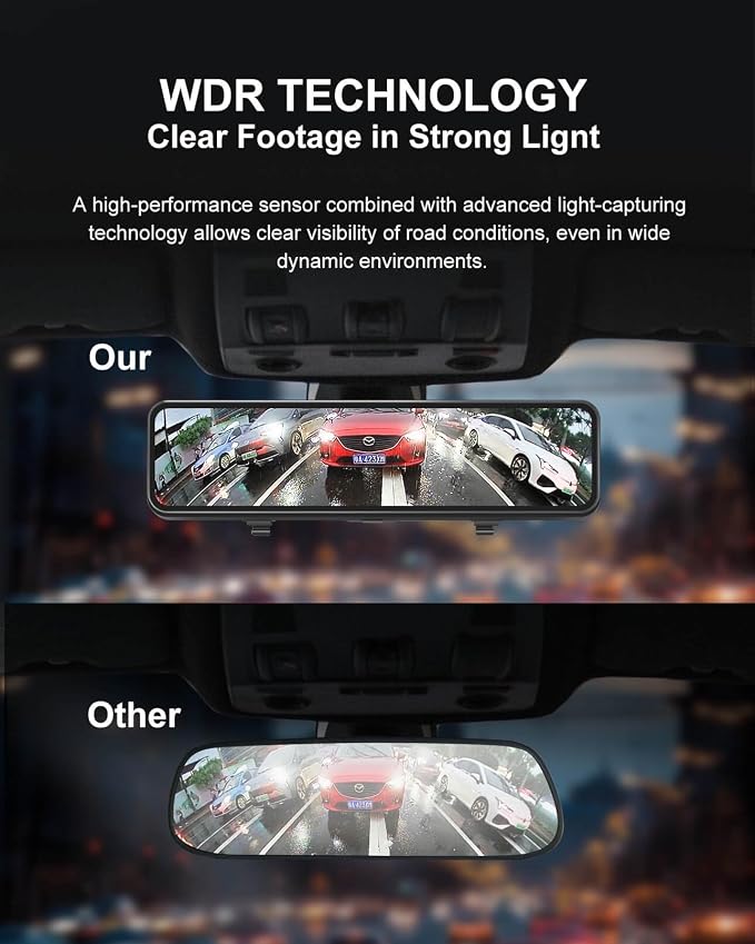 4K 3 Channel Mirror Dash Cam with Mirror Dash Cam Hardwire Kit, 24H Parking Monitor 11" Triple Rear View Mirror Dash Camera Front Inside Rear, Night Vision, Free 64GB Card, WDR, GPS, G-Sensor