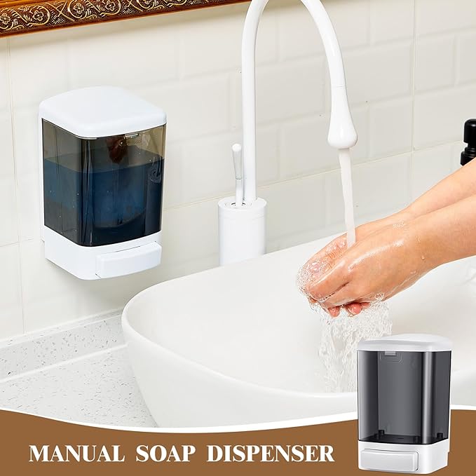 Hushee 8 Pcs Plastic Wall Mounted Soap Dispenser Commercial Manual Soap Containers Wall Dispenser for Kitchen Shower Hotel Liquid Shampoo Gel Chamber (33.8 oz 1000 ml,Black)