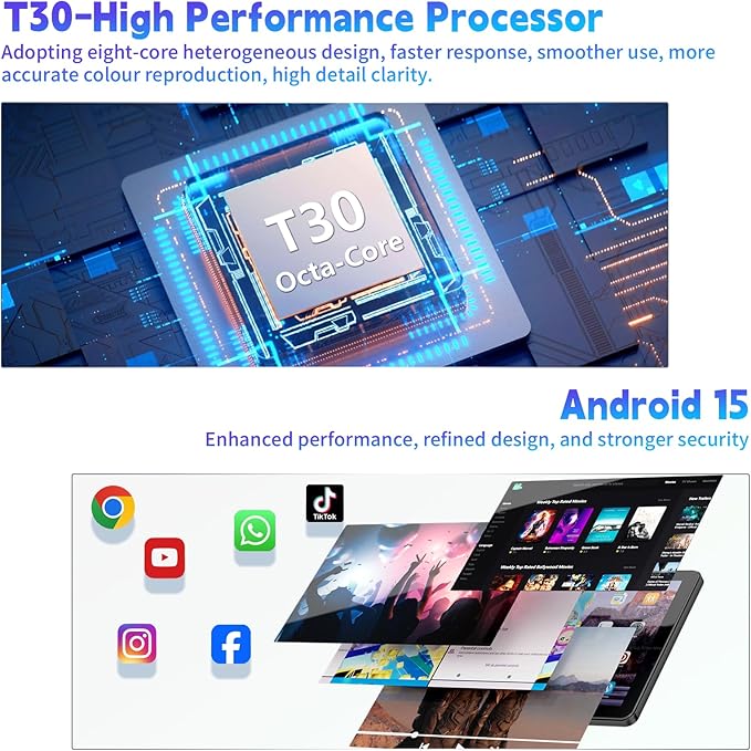 10 Inch Tablet, Android Tablet 10 Inch, Android 15 Tablet with 18GB RAM 128GB ROM, 1TB Expandable, Widevine L1, Octa-Core Processor, WiFi 5, 6000mAh Battery, T30 CPU, Dual Camera (5MP+8MP), Black