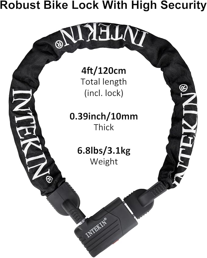 Bike Chain Lock 3FT/4FT/5FT Heavy Duty Bike Lock Anti-Theft Bicycle Chain Lock 8mm/10mm Thicker Bicycle Lock Chain Bike Lock with 3 Keys for Bike, Motorcycle