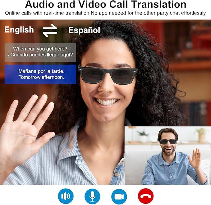 Smart Glasses for Women and Men with Chat GPT, Bluetooth Translation Glasses with 164 Languages, Open Ear Audio with Mic & Speakers, Hands-Free Calls, UV Protection & Anti-Blue Light
