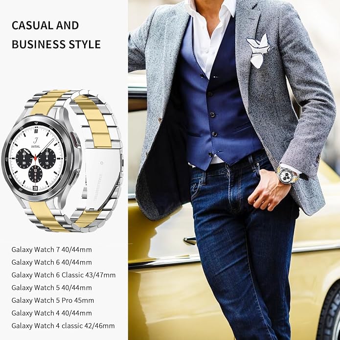 GOLDTOLUCK No Gap Stainless Steel Band Compatible with Samsung Galaxy Watch 8 7 6 5 4 Classic FE Pro Ultra 40mm 44mm 46mm 43mm 47mm 45mm 42mm Replacement Men Women Milanese Metal Elegant Casual
