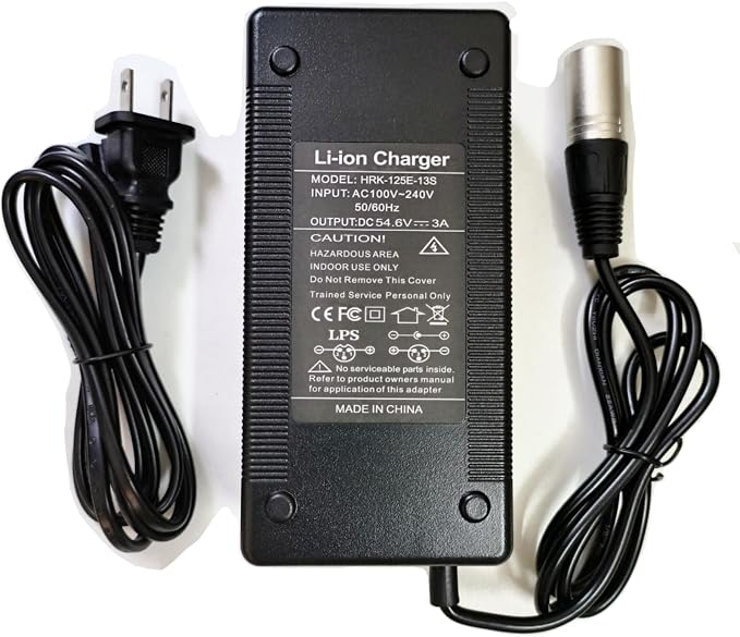 [Verified Fit] 54.6V 3A Fast Charger 3-Pin XLR for 48V Heybik-e Mars Ranger, Ridstar Q20, Q20 Pro, H20 Pro H26 Pro, Ecotric Hammer 48V Fat, Rad Power, Raleigh, Pedego, Freego 48 Volt Battery