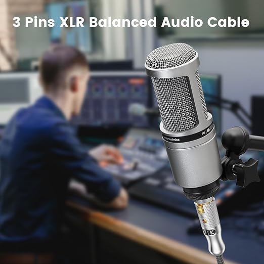 EMK XLR Microphone Cable 3-Pin Balanced (Male to Female) - 3M/10Ft Professional Audio Cord for Behringer Mixer, Mic Preamplifier, Speaker Systems - Oxygen-Free Copper, Gold-Plated Connectors (Silver)