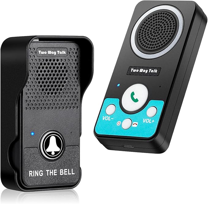 Wireless Doorbell with Speaker 2 Way Audio, Hands-Free Natural Conversation Door Bell Ringer Wireless, 1300Ft Range, 8 Level Volume, 4 Chimes, Battery Doorbell with Intercom for Home/Office/Classroom