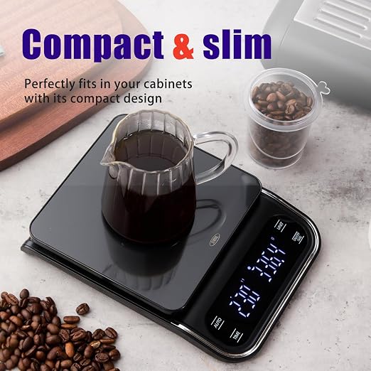 Coffee Scale with Timer 0.1g Precision Espresso Scale for Coffee Bean Weighing, Barista Brewing, USB-C Rechargeable Digital Kitchen Scale with Auto Timer 3kg Capacity