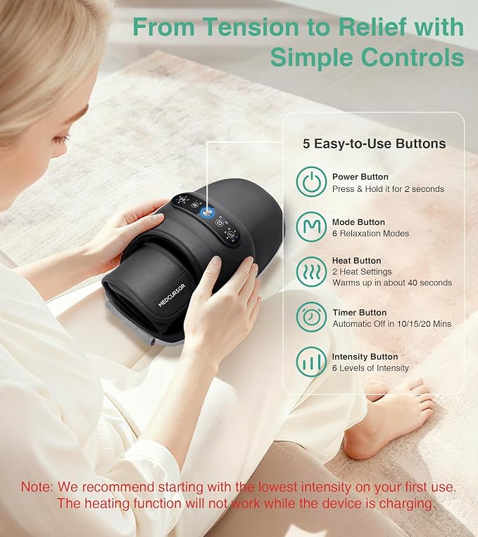 Medcursor Cordless Hand Massager, 2026 Upgraded, Hand Massager with Heat and Compression, Hand Warmer with Acupressure Beads, 6 Massage Modes, 2 Heat Levels, 3 Timers