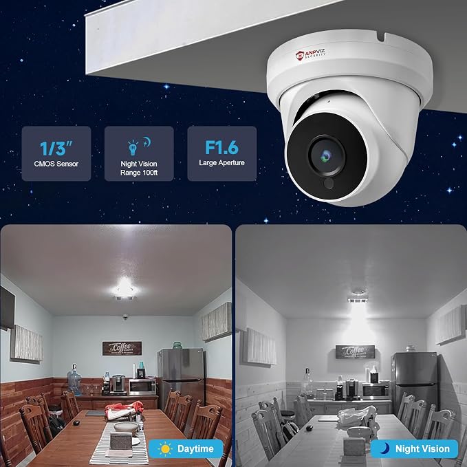 Anpviz 4MP PoE IP Turret Camera with Microphone/Audio, IP Security Camera Outdoor Indoor, Night Vision 50ft, Waterproof IP66, 110° Wide Angle 2.8mm Lens, 24/7 Recording, NDAA, IPC-D3240W-S (U Series)